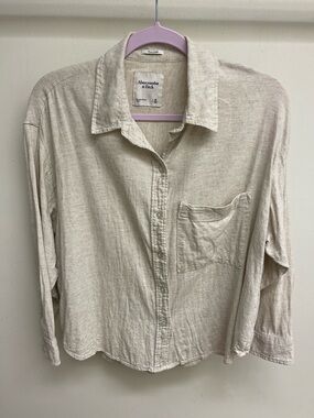 Abercrombie & Fitch Light beige linen blend button-up shirt Oversized size M